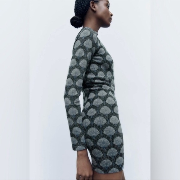 ZARA NWT Seamless Jacquard Shell Mock Neck Long Sleeved Stretch Knit Mini XS-S - Picture 9 of 13